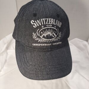 Heidi Switzerland Independent Country Embroidered Spellout Blk Denim Sports Cap